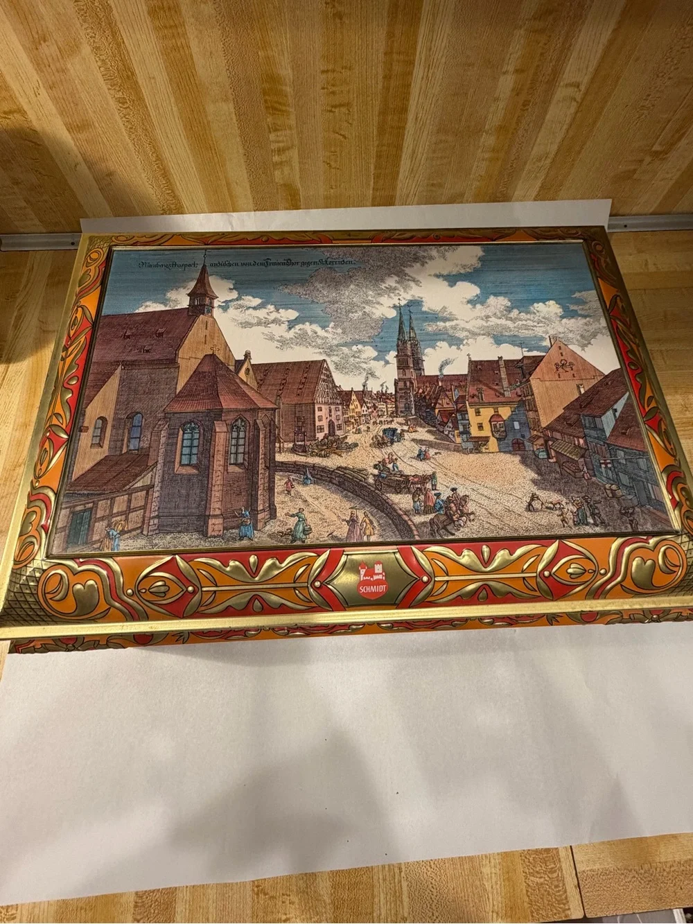 Large Vintage German Tin Bread Box Schmidt Nuremberg Lithograph Scene